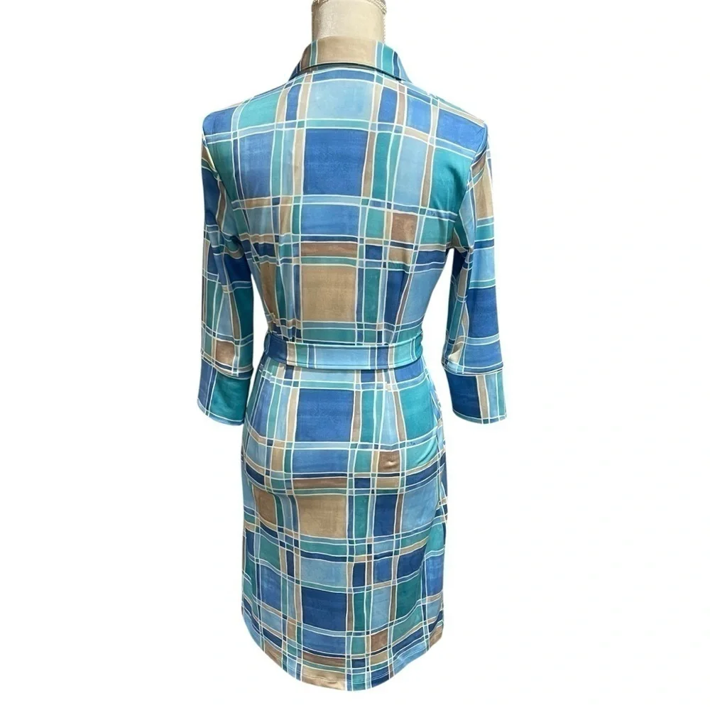 J. McLaughlin Brynn Tile Print Jersey Knit Collared V-Neck 3/4 Sleeve Dress NWT